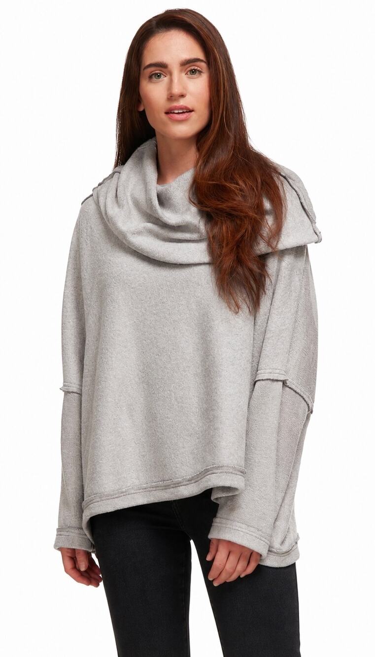 Free People Huntington Fleece Pullover L Heather Gray Oversized Cowl Neck